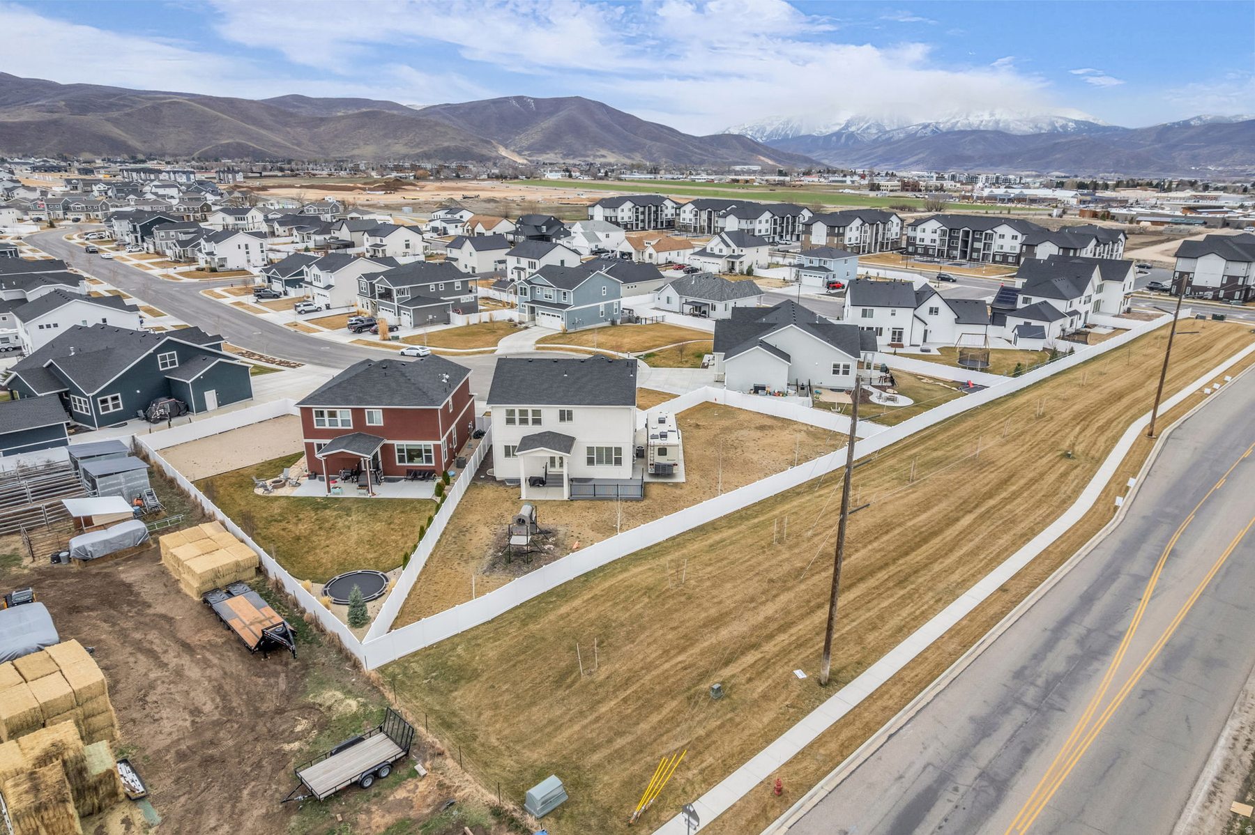Aerial view of 1243 S 1040 E in Brookside subdivision Heber City Utah with Mount Timpanogos in background